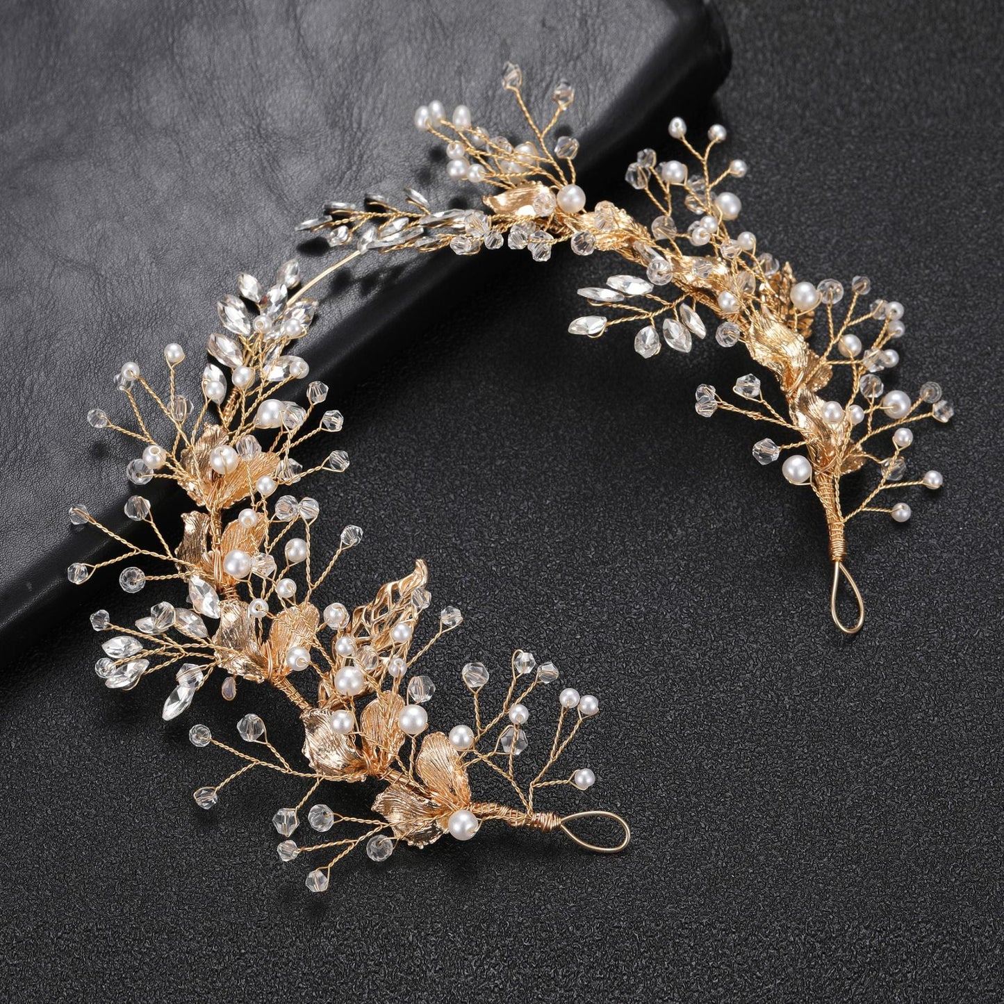Gold Alloy Leaf Shape Pearl Hairpin Hair Stick Bridal Headpiece
