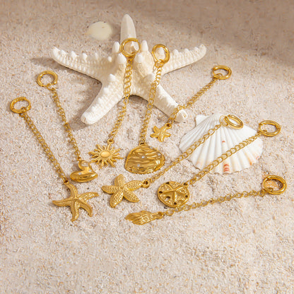 Stainless Steel Starfish & Shell Pendant Jewelry