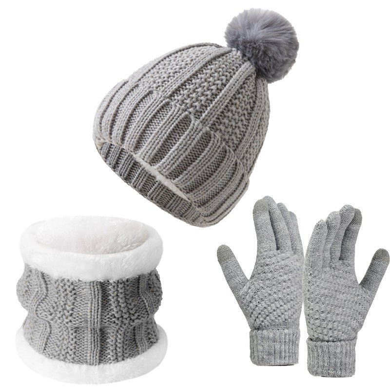 Winter Knitted Warm Gloves, Hat, Scarf Set - Thickened Cozy Design
