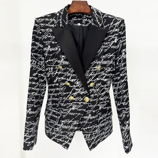 Letter Print Tailored Blazer Jacket