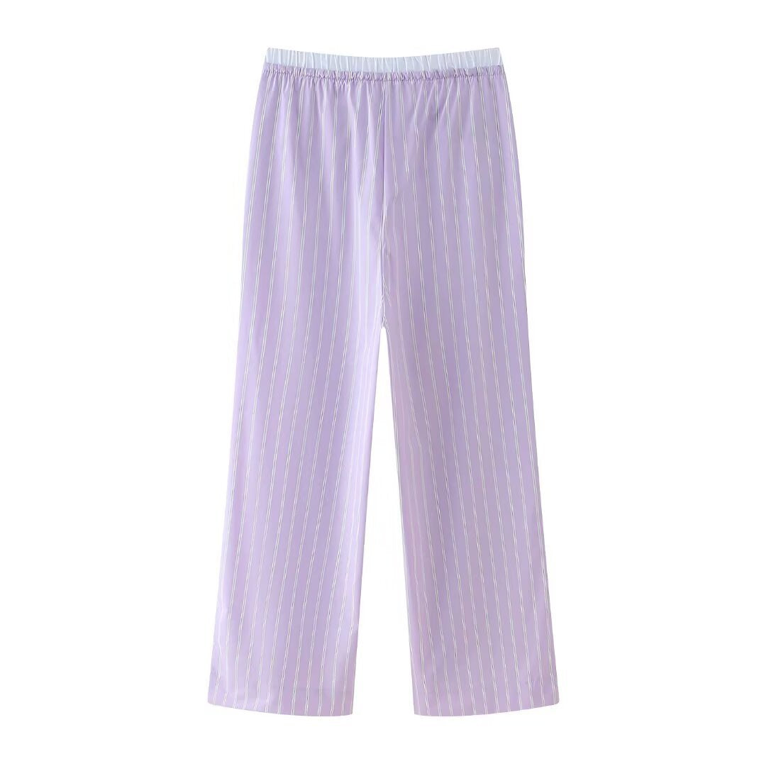Casual Striped Sleeveless Top and Long Pants Sets