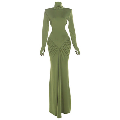 Elegant High Neck Bodycon Long Dress With Backless Design