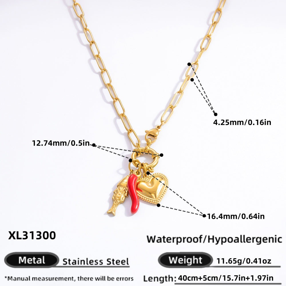 DIY Stainless Steel Heart Pendant Necklace with 18k Gold Plating