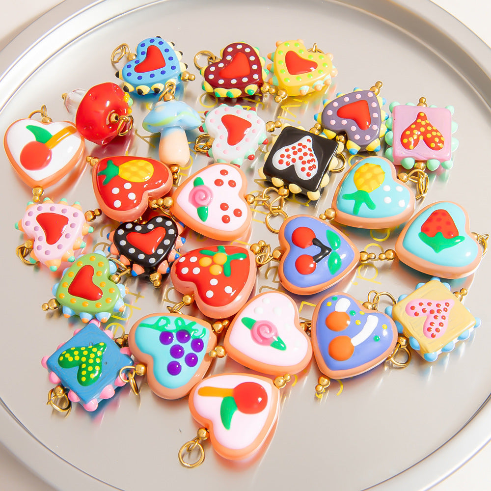 Hand-Painted DIY Jewelry Accessories Summer Dopamine Glass Heart Pendant