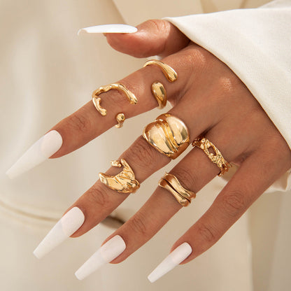 Irregular Pearl Ring Set Trendy Gold Retro Geometric Statement Rings
