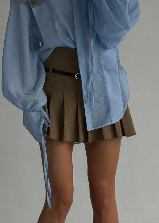 Oversized Cotton Blend Shirt with Ribbon Tie Sleeves