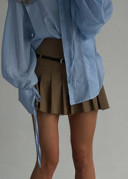 Oversized Cotton Blend Shirt with Ribbon Tie Sleeves