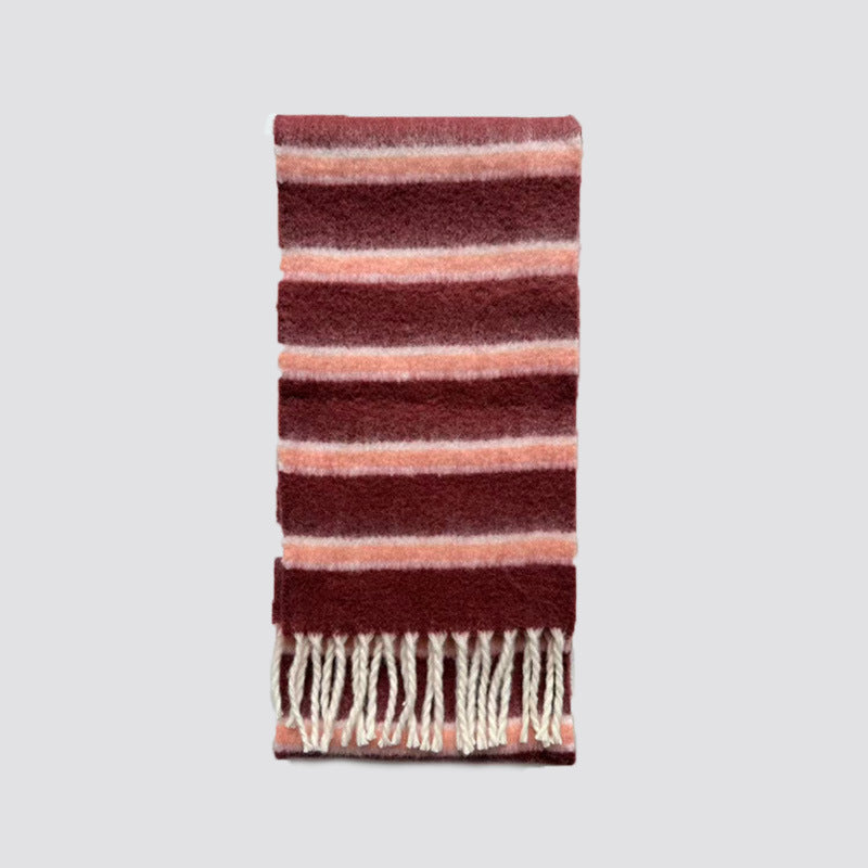 Color Block Striped Scarf with Fringes Stylish Warm Scarf