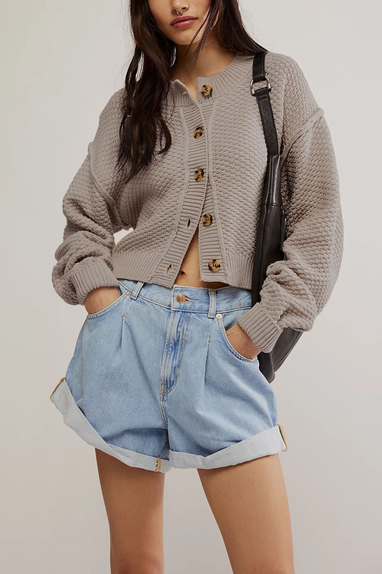 Solid Color Loose Button Knit Crdigan