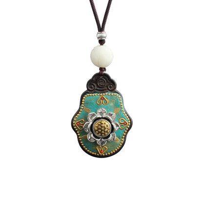 Vintage Ebony Nepal Pendant Fortune Transfer Necklace Long Versatile Ethnic Style Peace Card Pendant Necklace