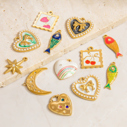Colorful Fish DIY Pendant Jewelry Accessories Stainless Steel Retro Style