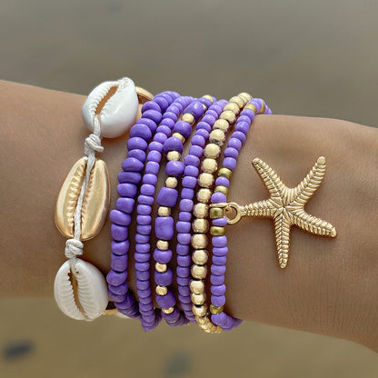 Bohemian Seashell Beaded Anklets Set With Starfish Elements