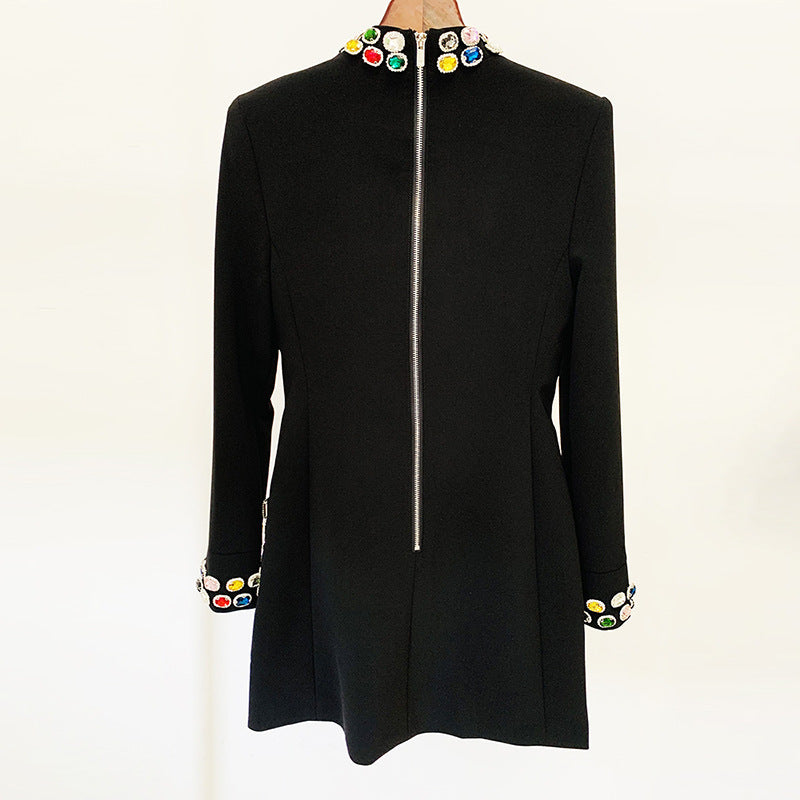 Fashionable Long Sleeve Beaded Dress With Colorful Gems