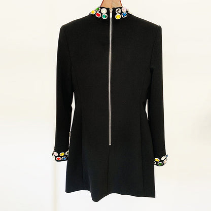 Fashionable Long Sleeve Beaded Dress With Colorful Gems