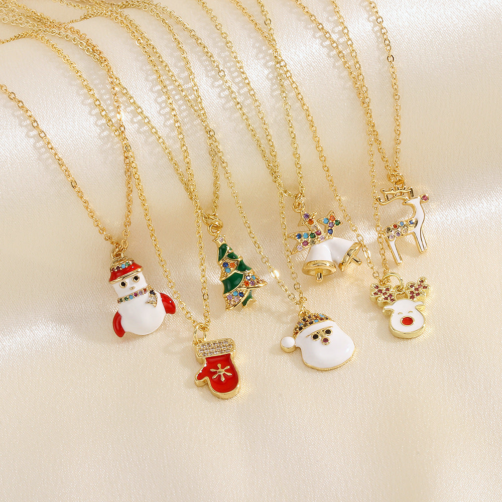 Simple Christmas Pendant Enamel Necklace