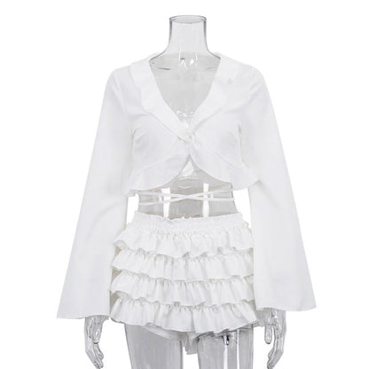 Sexy Crop Top & High-Waisted Cake Skirt Two-Piece Set