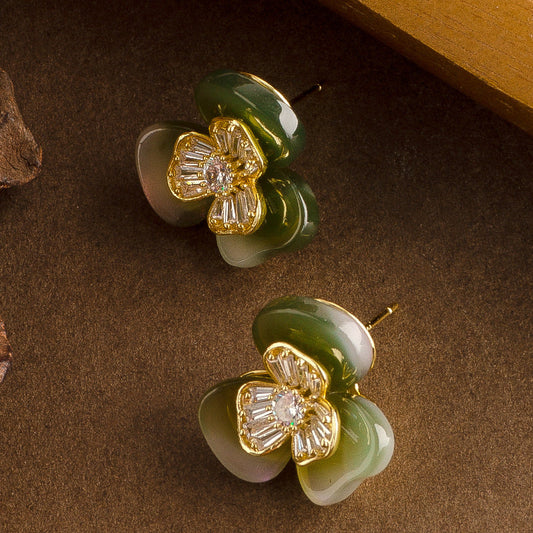 Flower Zircon Stud Earrings For Women 鈥?Elegant Floral Design