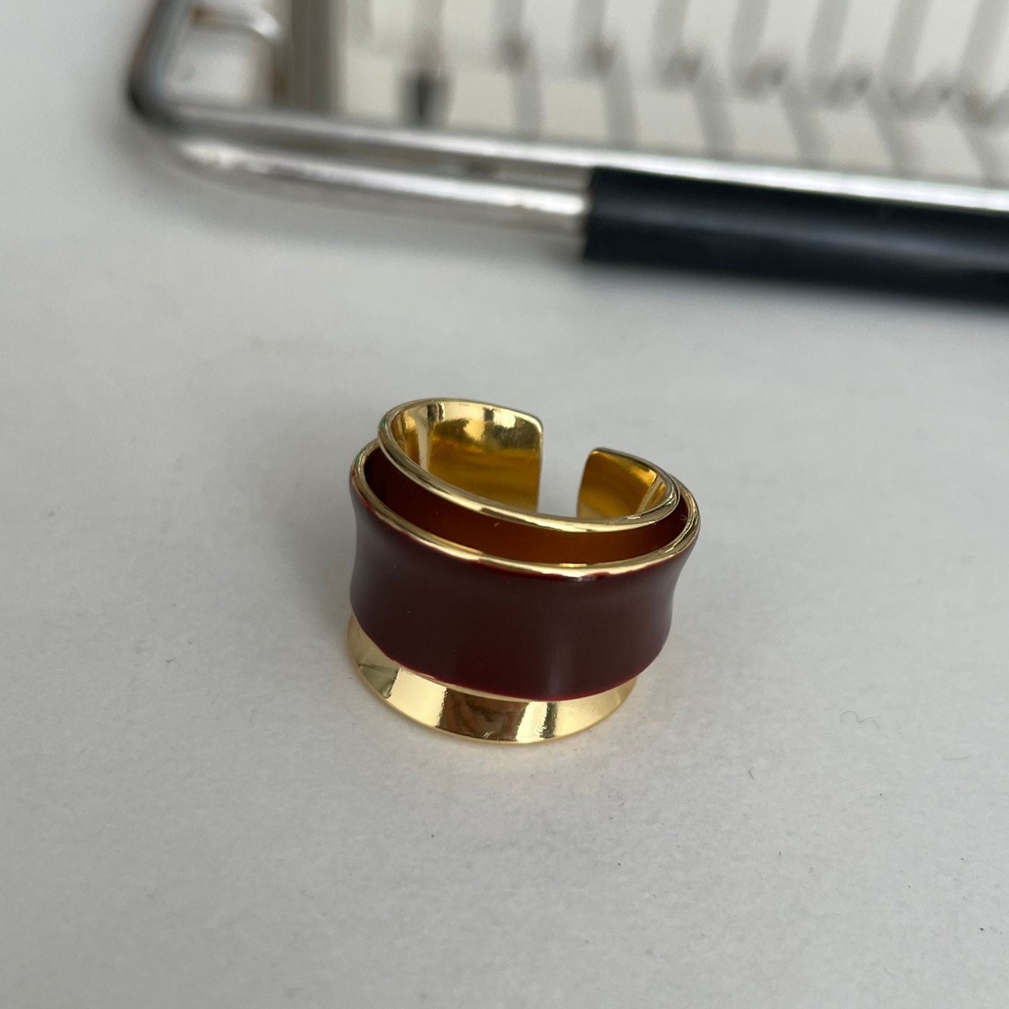 Elegant Enamel Double-Layer Open Ring