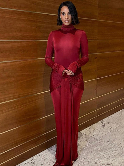 Elegant High Neck Long Sleeve Bodycon Dress