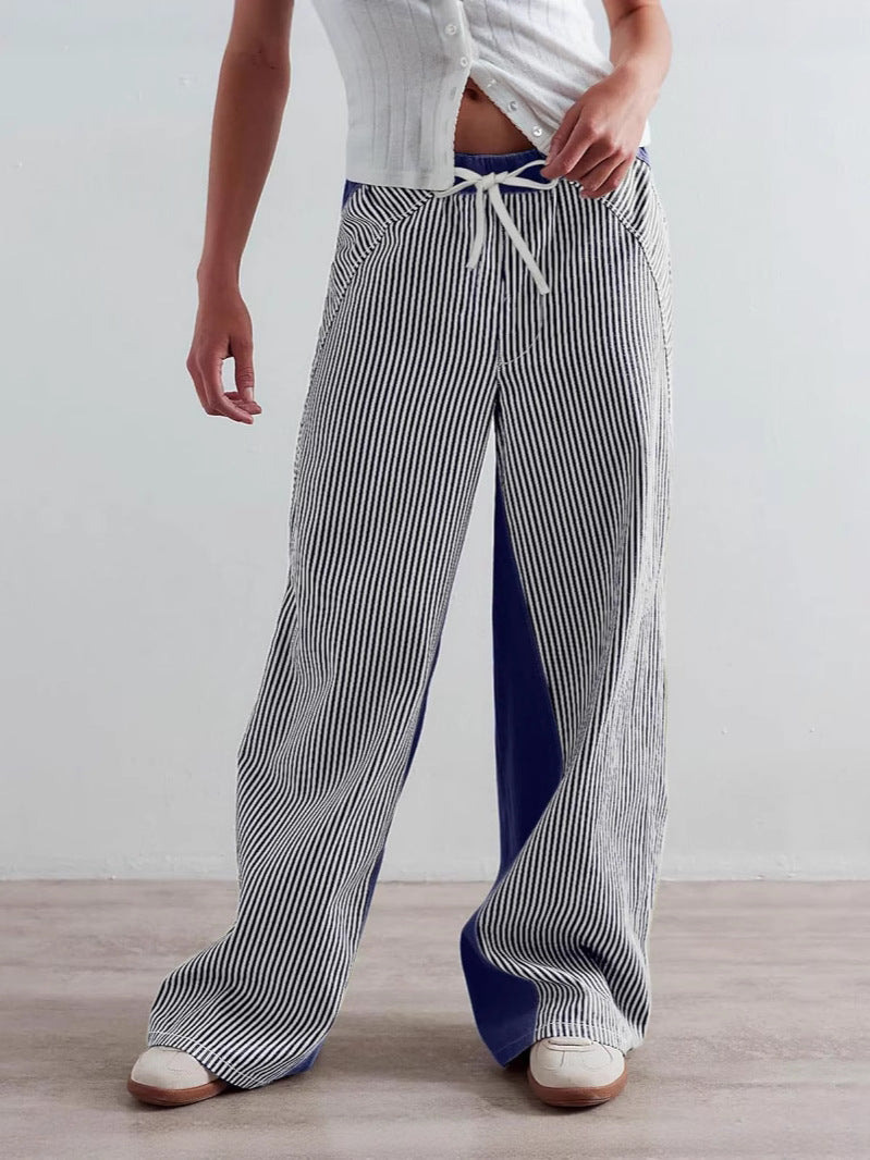 Striped Wide-Leg Denim Pants for Women Casual Stylish Streetwear