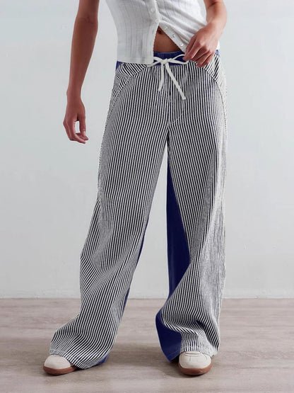 Striped Wide-Leg Denim Pants for Women Casual Stylish Streetwear