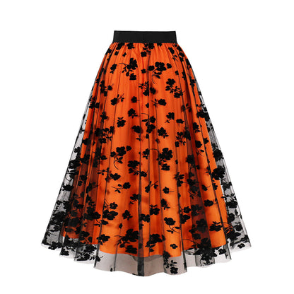 Plus Size Floral Lace Hem A-Line Skirt