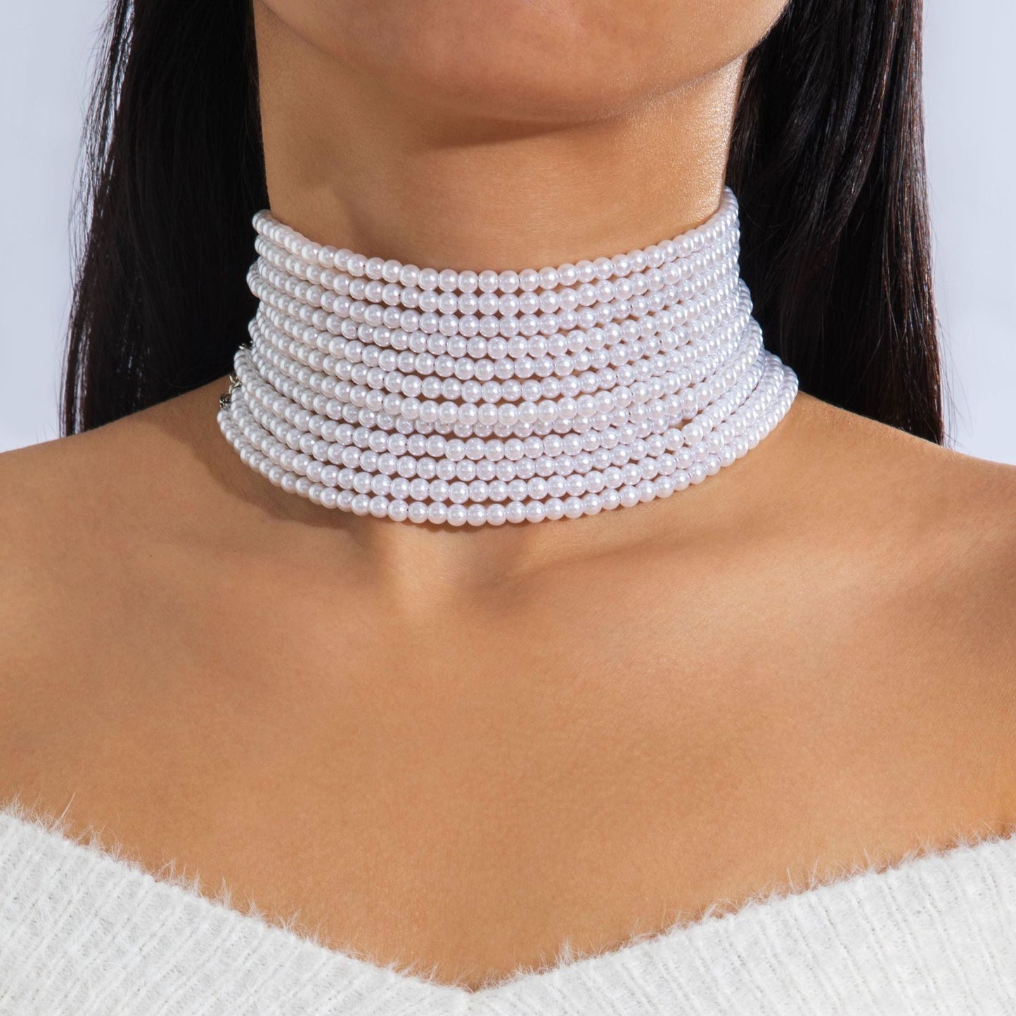 Fashionable Vintage Geometric Bead Necklace With Pearl Layered Design