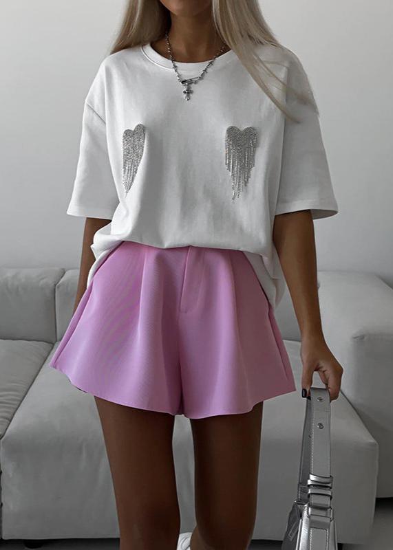 Embellished Cotton T Shirt With Rhinestone Wings