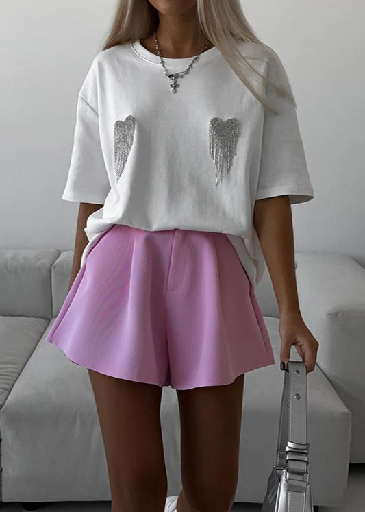 Embellished Cotton T Shirt With Rhinestone Wings