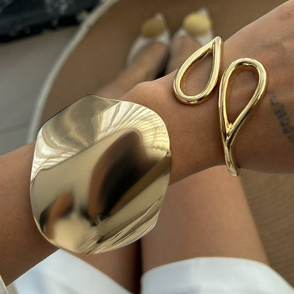 Irregular Alloy Cuff Bracelet Set Minimalist Style