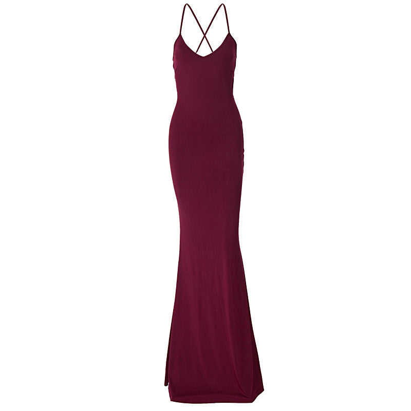 Elegant Backless Tie-Back Maxi Dress in Solid Colors