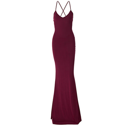 Elegant Backless Tie-Back Maxi Dress in Solid Colors
