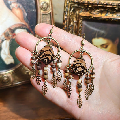 Vintage Inspired Leaf Tassel Earrings Alloy Statement Jewelry