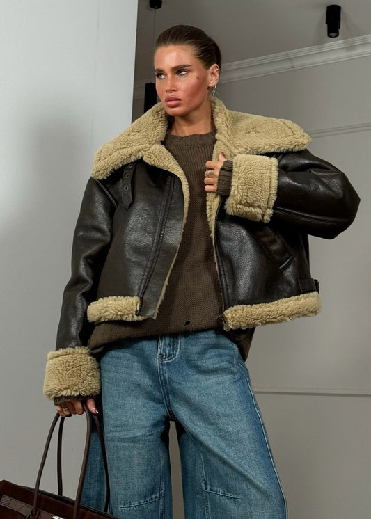 Leather Aviator Jacket With Shearling Lining
