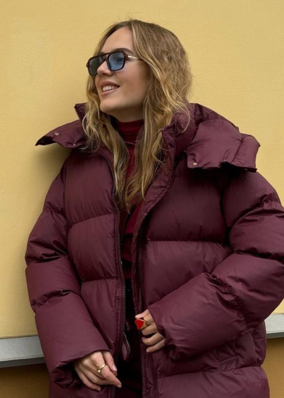 Hooded Puffer Jacket Quilted Burgundy Style