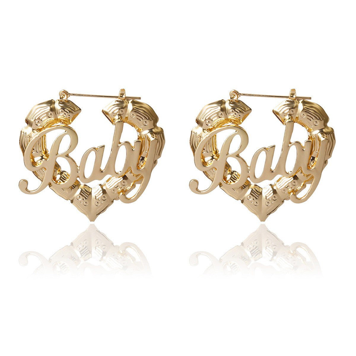Hip Hop Punk Round Bamboo Earrings Creative Heart-Shaped Baby Letter Studs