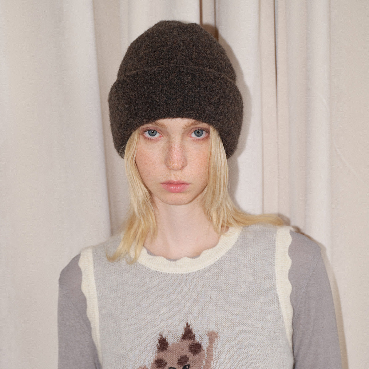 Solid Color Wool Blend Knit Beanie for Women