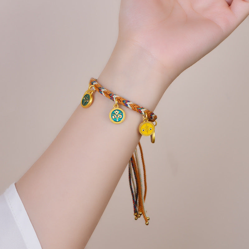 New Tibetan Five-Way God Of Wealth Hand Rope Handwoven Bracelet Rope Thangka God Of Wealth Green Tara Zakiram Bracelet