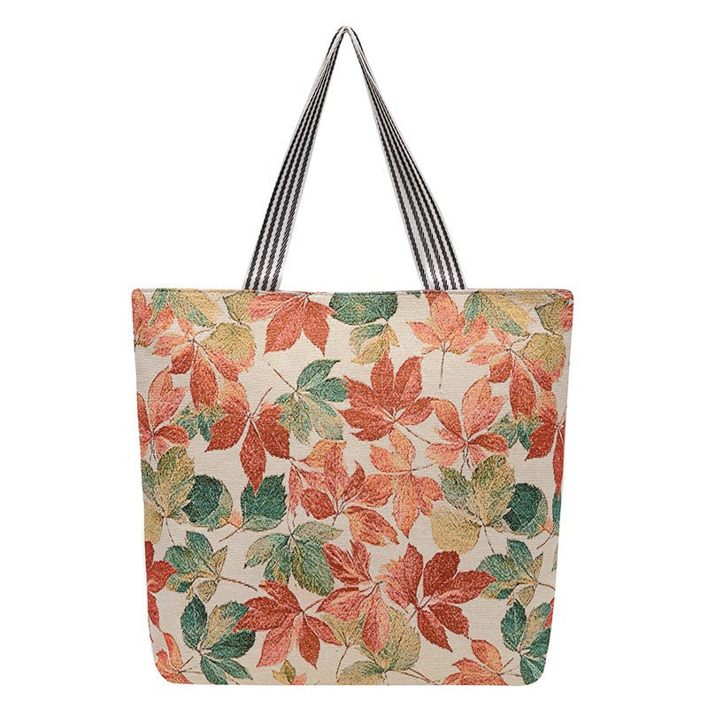 Large Capacity Tote Bag with Golden Embroidery Creative Pattern