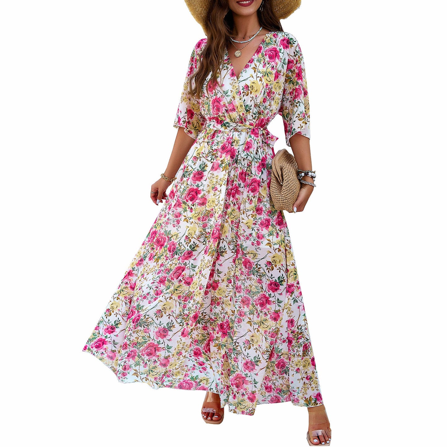 Elegant Floral Print A-Line Dress For Women
