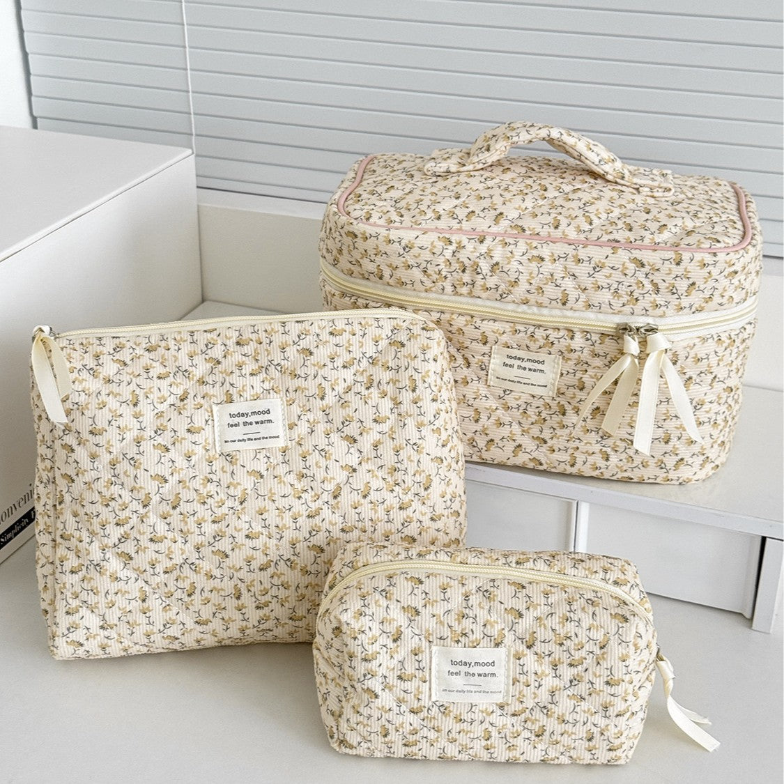 Floral Corduroy Makeup Bag Versatile Travel Organizer