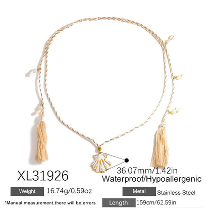 Stainless Steel Flower Pendant Tassel Necklace for Women