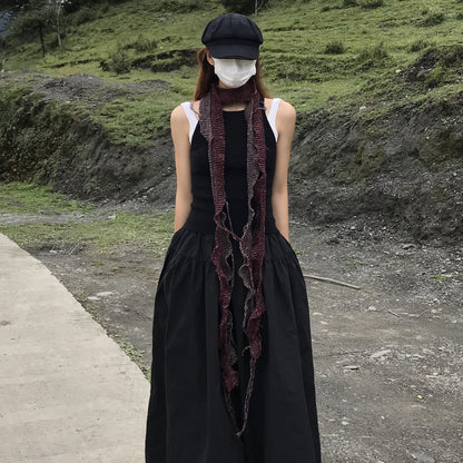 Spiral Knit Handmade Scarf with Ruffled Edge Dual-Color Design