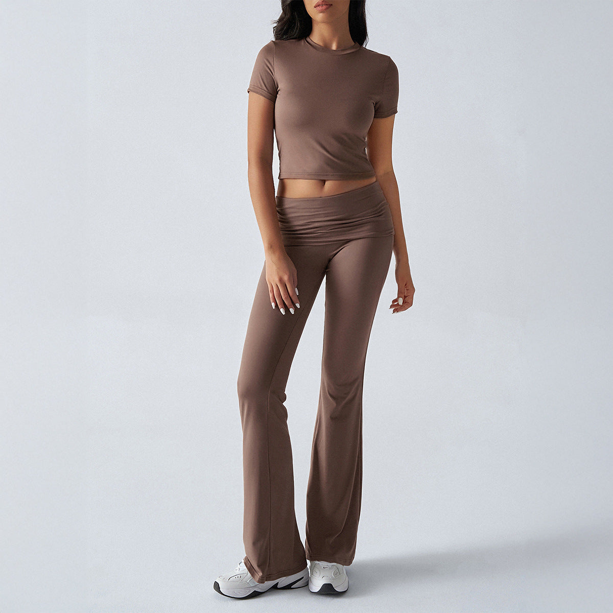 Casual Solid Color Slim Fit T-Shirt and Pants Set