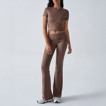 Casual Solid Color Slim Fit T-Shirt and Pants Set