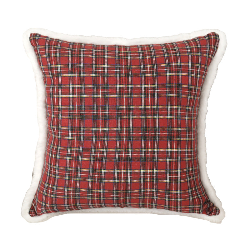 Simple Square Plaid Christmas Throw Pillow Case