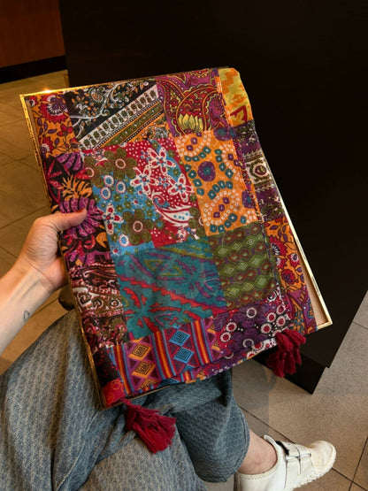 Ethnic Style Colored Silk Scarves Women'S Summer Versatile Yarns Cotton And Linen Feel Air-Conditioned Room Scarves Beach Towels Sun Protection Shawls