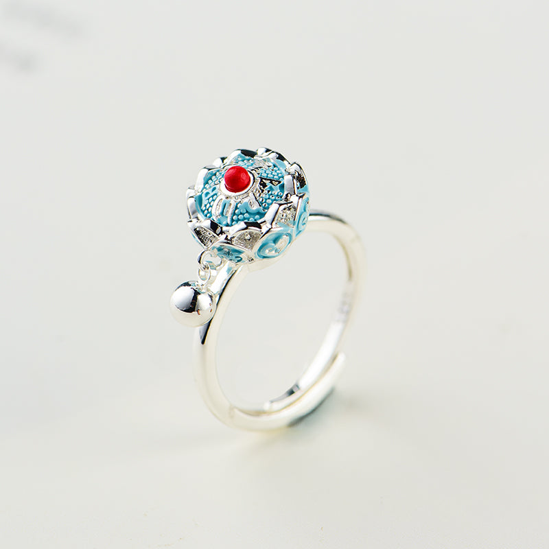 Lotus Six-Character Mantra Scripture Rotating Ring Lucky Turn Ring National Style Enamel Colored Burning Blue Ring