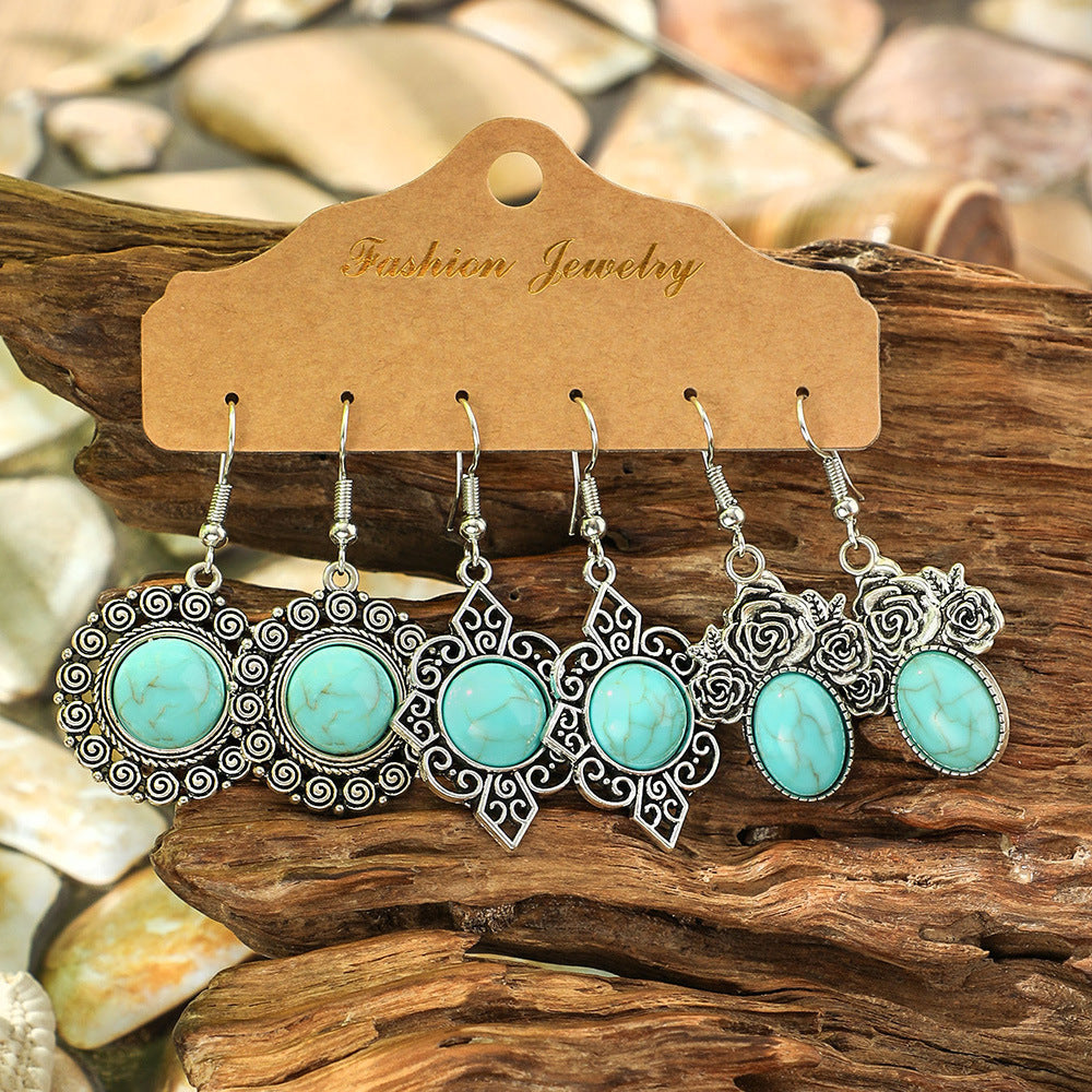 Turquoise Geometric Earrings Vintage Ethnic Style Zinc Alloy