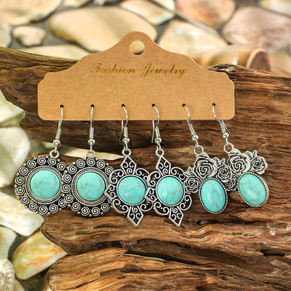 Turquoise Geometric Earrings Vintage Ethnic Style Zinc Alloy